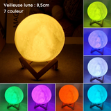 Veilleuse lune LED avec socle en bois