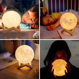 Veilleuse lune LED avec socle en bois