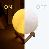 Veilleuse lune LED avec socle en bois