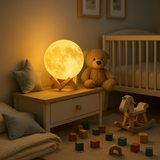 Veilleuse lune LED avec socle en bois