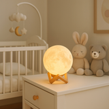 Veilleuse lune LED avec socle en bois